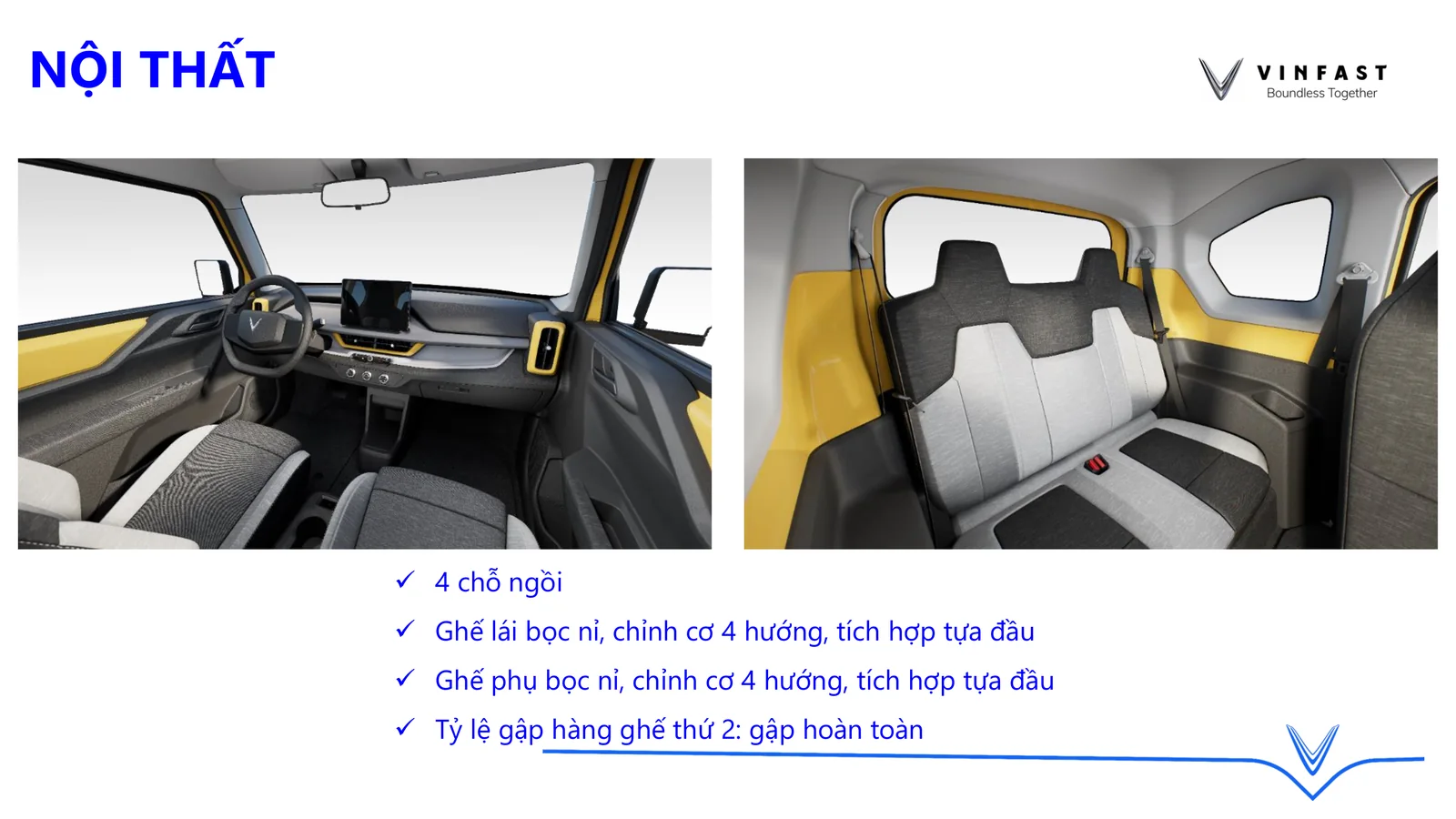 Nội thất VinFast VF3 4 chỗ ngồi và màn hình trung tâm