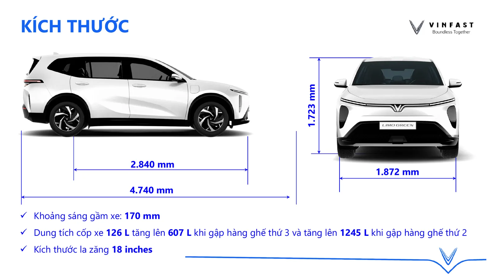 Kích thước và dung tích khoang hành lý VinFast Limo Green