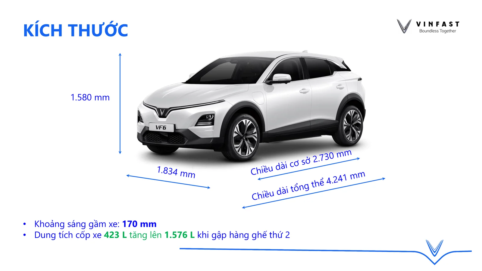 Kích thước tổng thể và dung tích cốp VinFast VF6