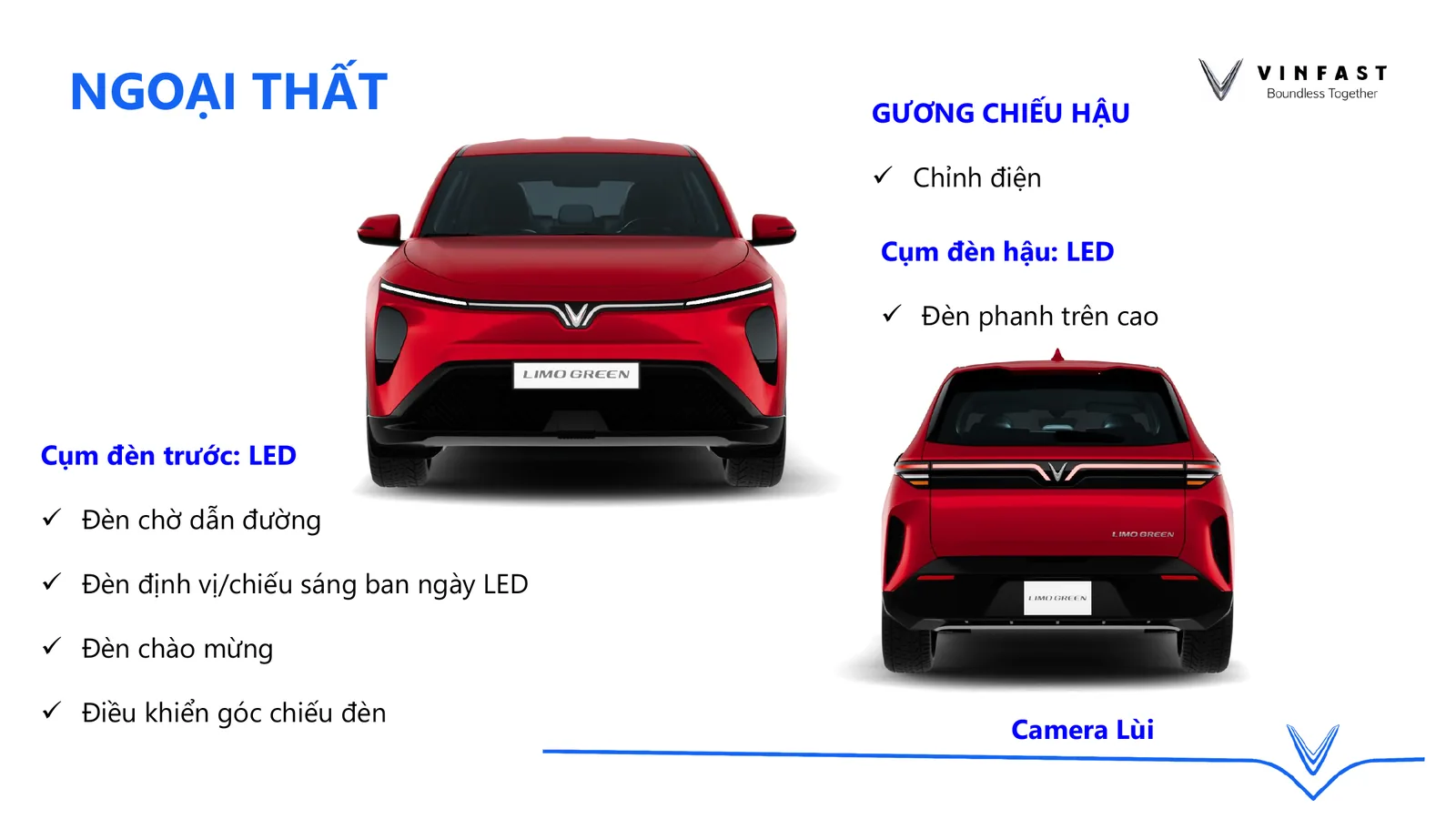 Trang bị ngoại thất và hệ thống đèn VinFast Limo Green